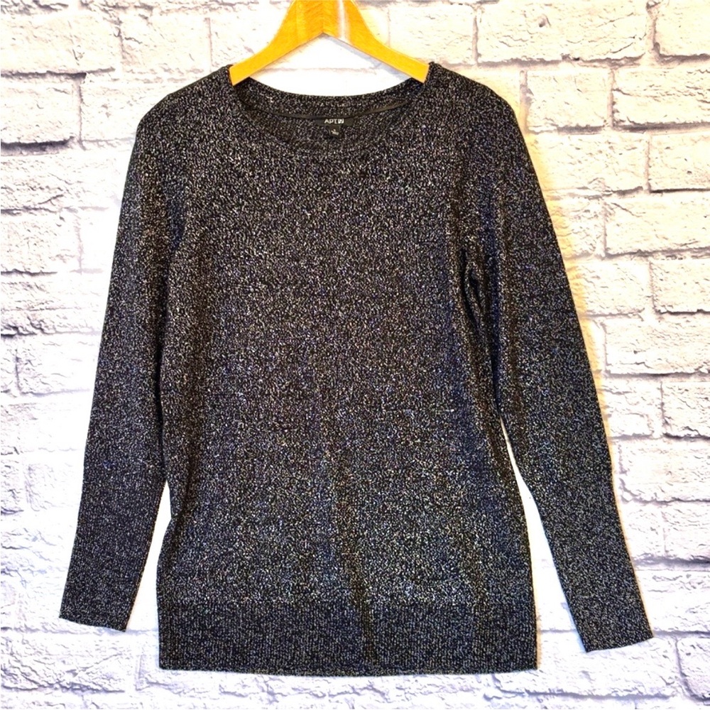 Apt 9 Shimmer Glitter Lightweight Black Sweater Top Long Sleeves Festive Size S